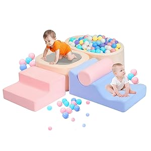 MIND&ACTION 6-Piece Toddler Clinbing Toys Indoor with Ball Pit, Climbing Toys for 1+ Year Old, Soft Play Set Baby Foam Blocks for Toddler 1-3 (Ball Not Included)
