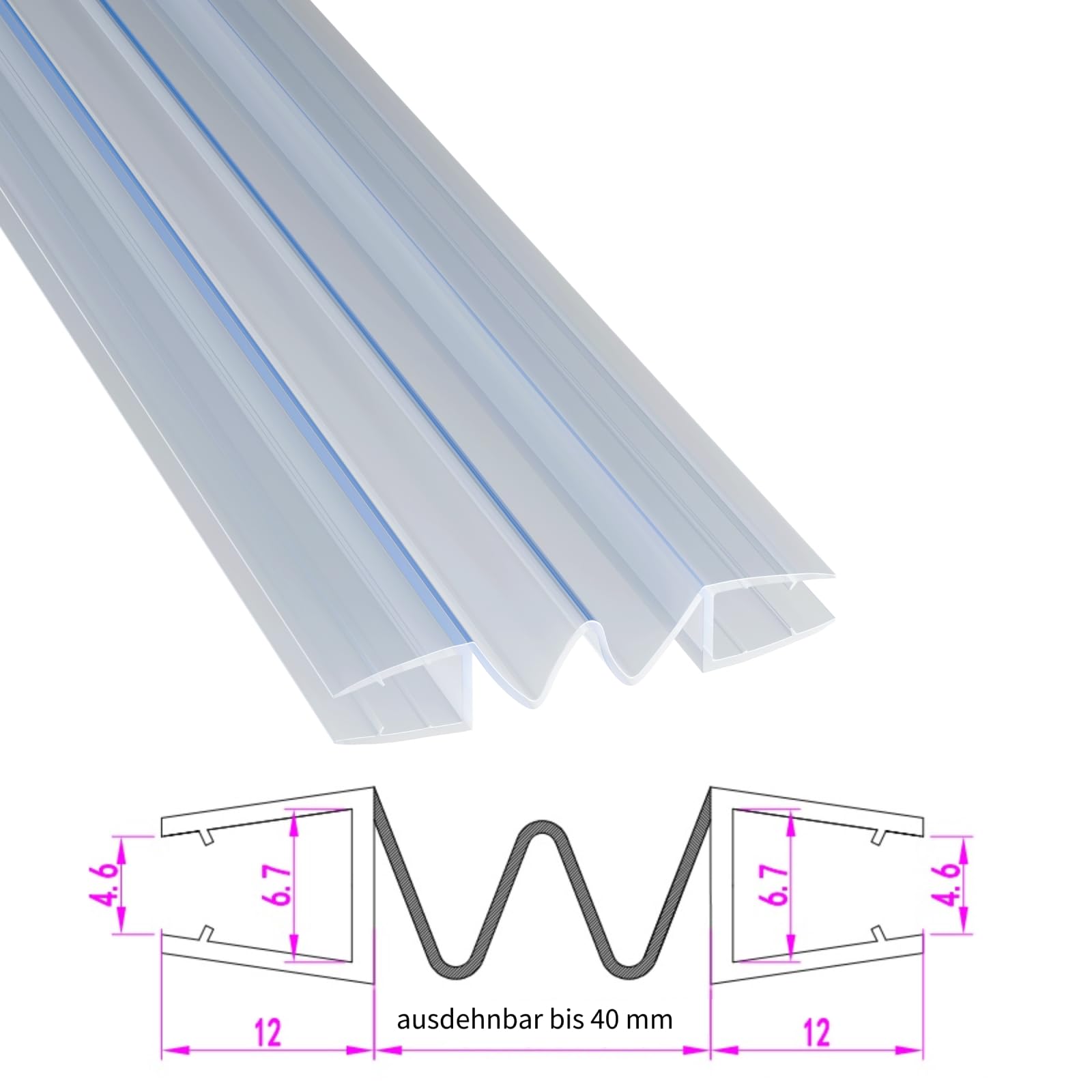 WITEN&NOCK 200cm 2er Set Duschdichtungen Ersatzdichtung entfaltbar für Glas zu Glas Verbindung Duschtür Dichtung Gerade Glasstärke 5-6 mm