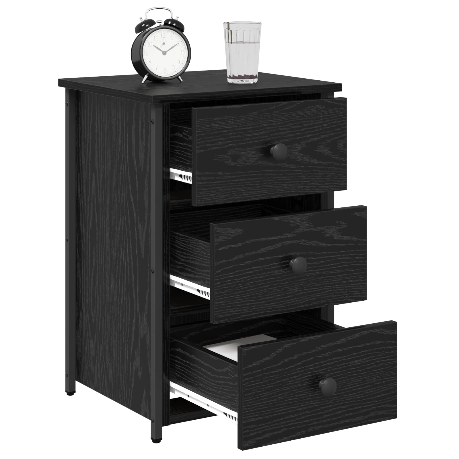 Black Oak Nachttisch Set mit 6 Schubladen, Schlafzimmer Nachttische in schwarzer Eiche, Stauraum Lösung, moderne Nachttische mit Schubladen, stilvolles Möbel Set