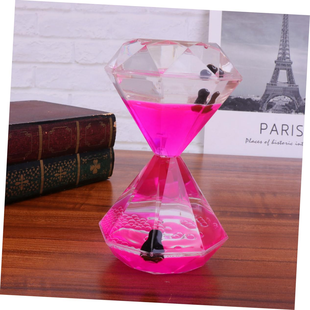 GLEAVI Liquid Motion Timer Sanduhr mit Diamant Design und Rosa Ölflüssigkeit Dekoratives Schreibtischspielzeug für Beruhigendes Flüssige Sanduhr für Büro und Zuhause