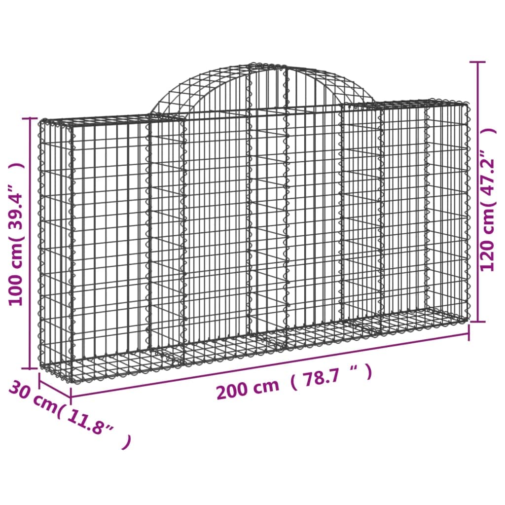 25 cestini per gabbioni, 200 x 30 x 100/120 cm, in ferro zincato, per giardino, terrazza e bordatura