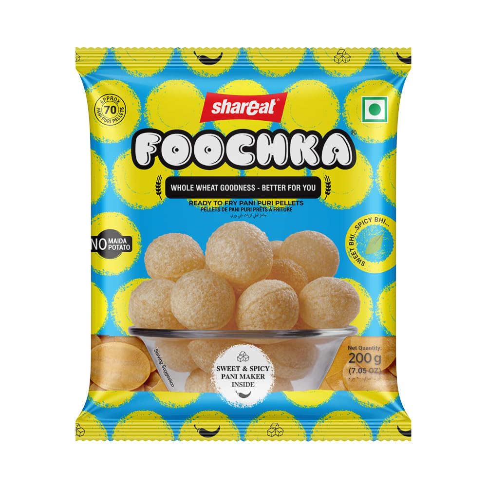 Shareat Whole Wheat Pani Puri Kit | 200g | With Sweet & Spicy Instant Pani Maker | No Maida | Ready to Fry Puris | Crunchy & Healthy Golgappa Snack Kit (Pack of 6) 1.2Kg
