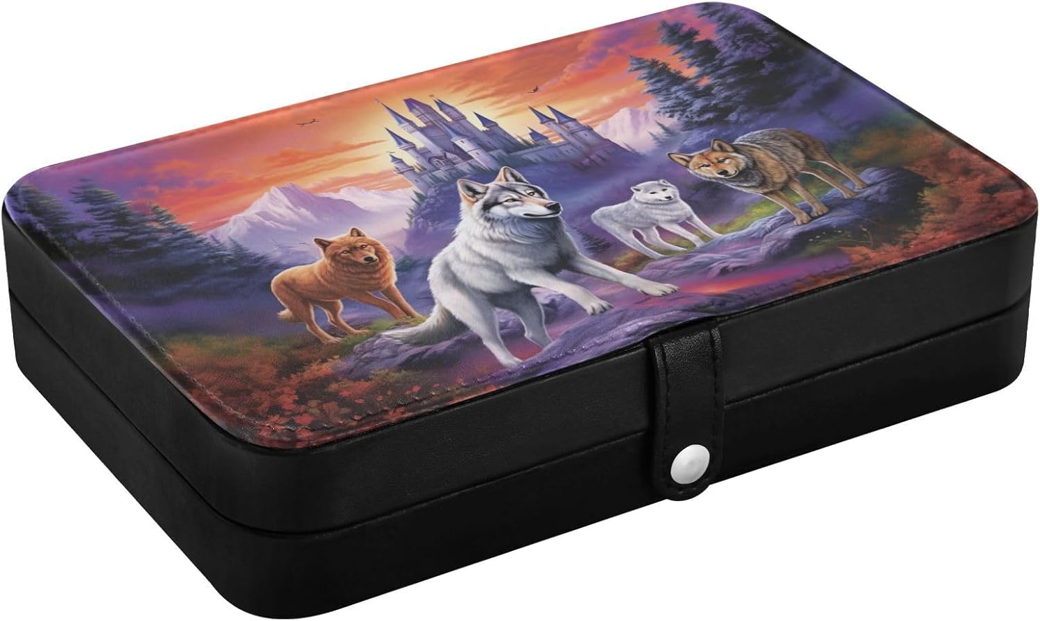 Wolf Leather Jewelry Box, Wolf Necklace Ring Earrings Storage Organizer for Women Travel Jewelry Organizer