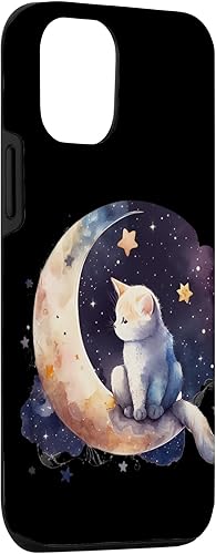 Miniatura 3 de Funda para iPhone 13 con diseño de gato y luna creciente y fases lunares moradas
