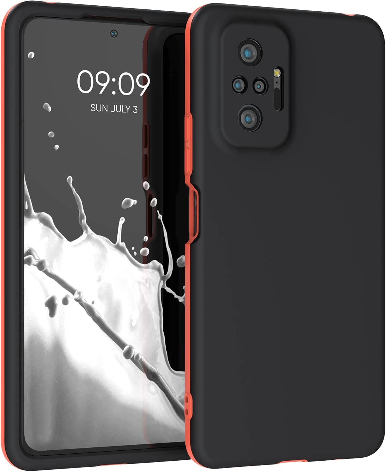 kwmobile Carcasa Compatible con Xiaomi Redmi Note 10 Pro - Funda para móvil con Protector de Pantalla - Negro/Naranja