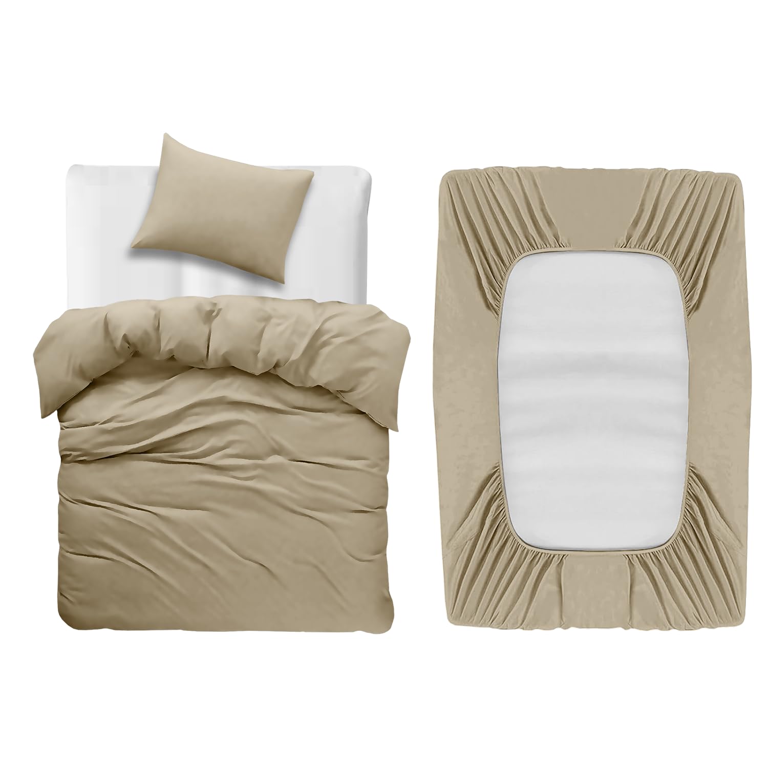 BedLooms 3 Piece Single Bedding Set Beige Duvet Cover Sets Fitted Sheet with Pilow case Single Duvet set Soft and Fade Resistant Brushed Microfiber Bedding Quilt Cover Set — image 1