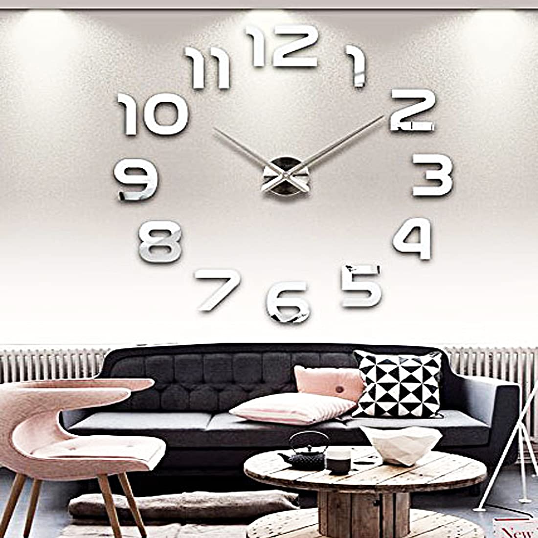 Acrylic DIY Designer Creative 3D Stickers Frameless Analogue Wall Clock AL002S (Silver, 60 cm x 60 cm)