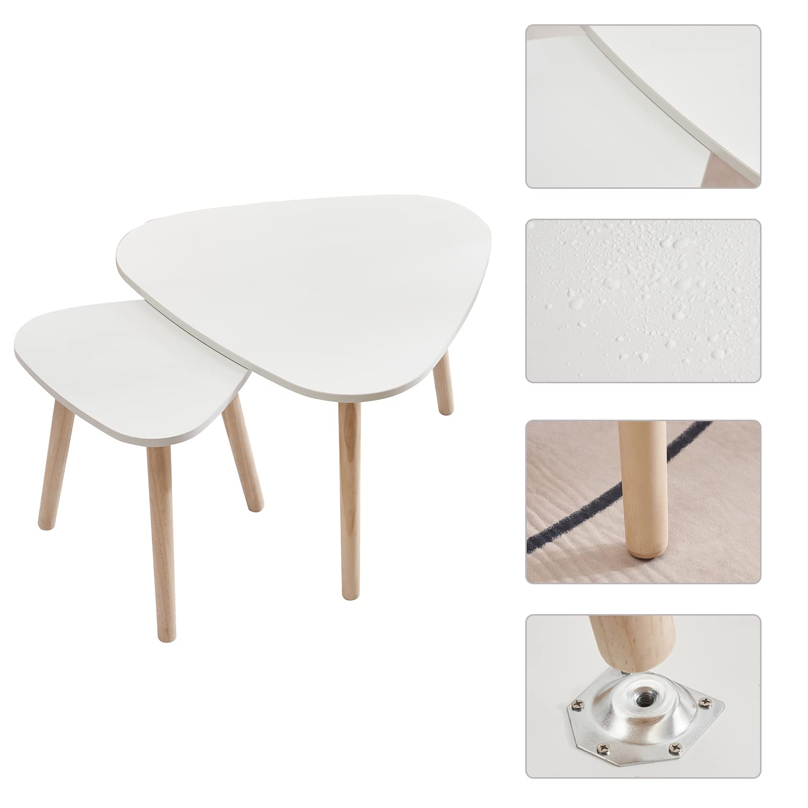 Tables Gigognes Table Basse Gigogne Table d'Appoint Scandinave-Lot de 2 Tables Basses Gigognes Rondes Bicolore, Bois d'ingénierie- pour Salon Chambre Pieds Moderne en Bois-55*55*45&40*40*40cm