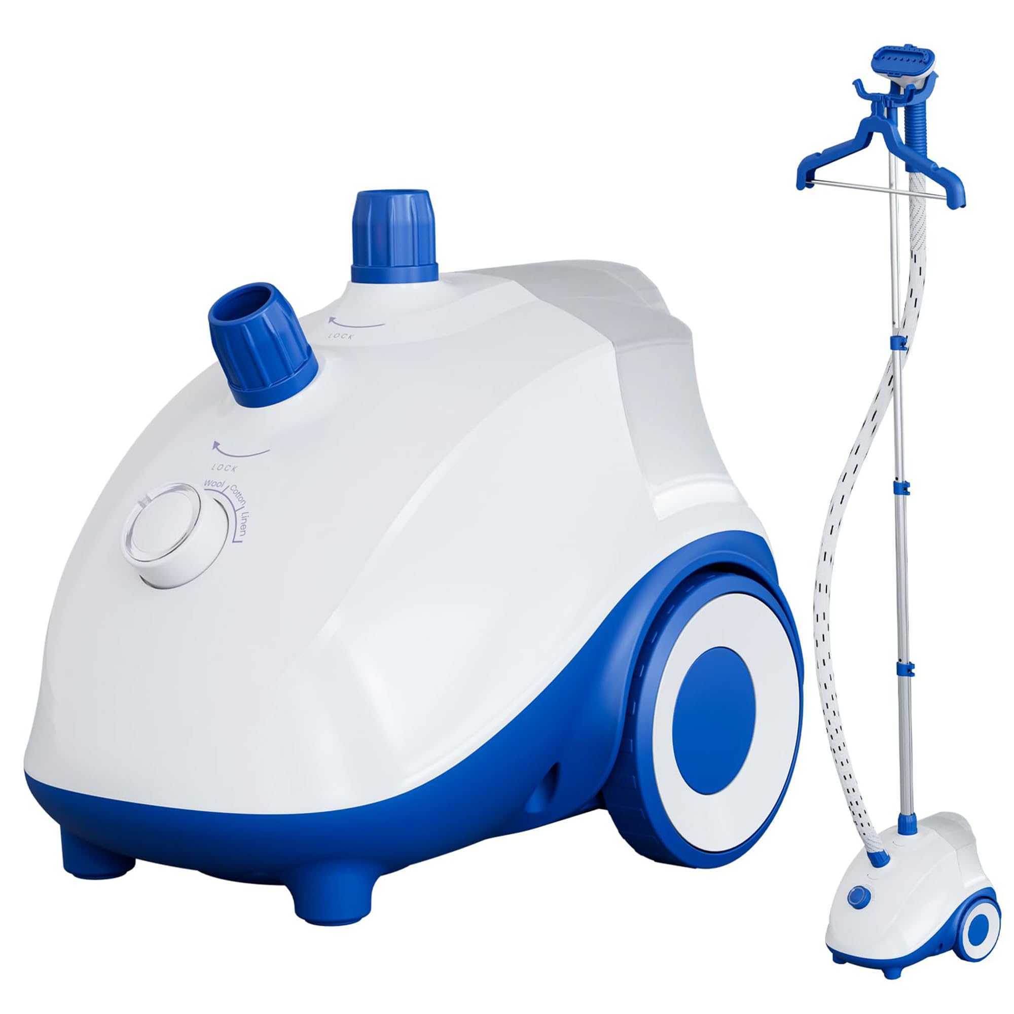 Vertikaler Dampfglätter 1500W Leistung, 1.7L Tank für 55 Min. Dauerdampf, heizt in 45 Sekunden auf, Rollende Räder für Mobilität, Effiziente Faltenentfernung für Kleidung, Professionelle Stoffpflege.