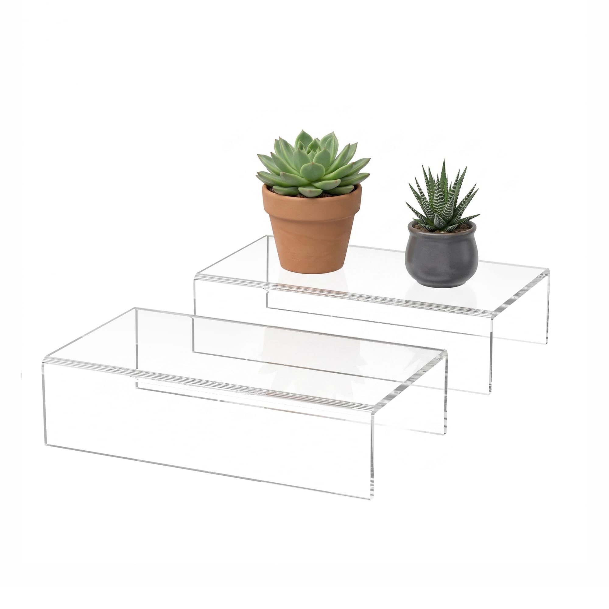 Sezanrpt Clear Acrylic Shelf Riser 8X4.3x2 Inch Pack Of 2, Display Shelf 12” For Shoes, Glasses, Plants, Home Decors, Perfume, 8X4.3x2 Inch