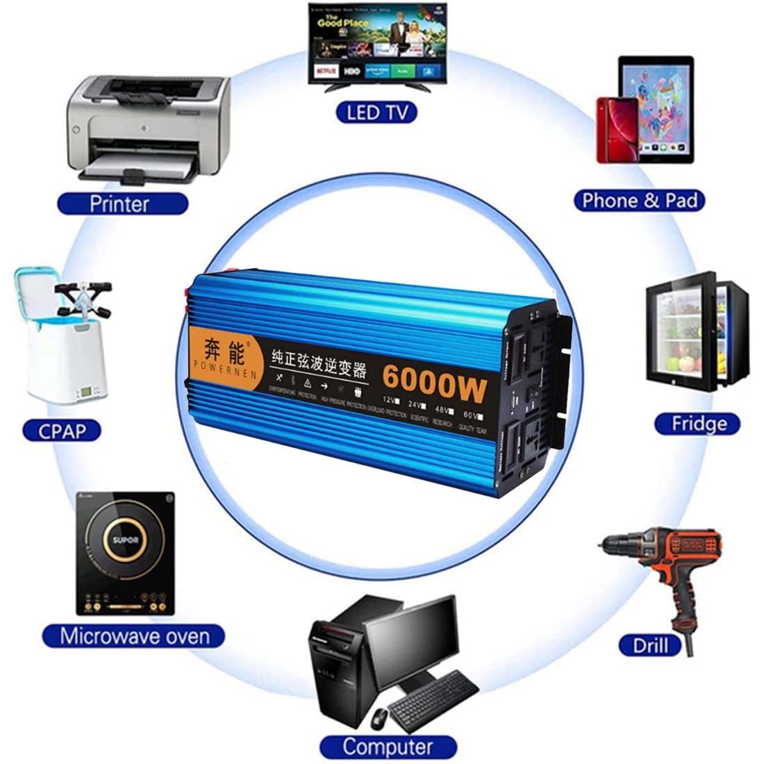 3000W/4500W/6000W/8000W Czysta Fala Sinusoidalna Przetwornica 12V 24V Do 220V 230V 240V Przetwornica Samochodowa Przetwornica Napięcia Dla Samochodów Kempingowych, Ciężarówek,4500W-12V