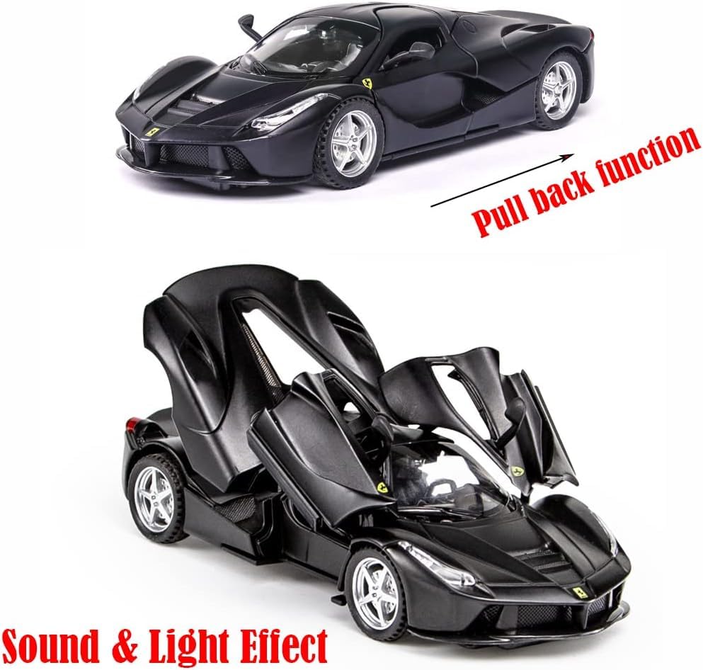 Image of Diecast Toy Car Sports Model Car Zinc Alloy Simulation Casting LaFerrari Pull Back Vehicles,1:32 Scale Supercar Toys with Lights and Sound for Toddlers Kids Children Boys Girls Gift (Black)