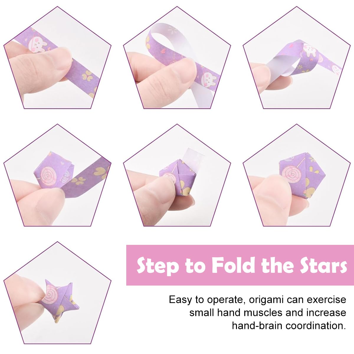 HASTHIP® 2160Pcs Origami Art Papers for Making Origami Lucky Star Cute Kawaii Printed Origami Art Lucky Star Papers with 4 Designs, Origami Art Paper Star Making Kit, 8.66''/22cm Per One 1