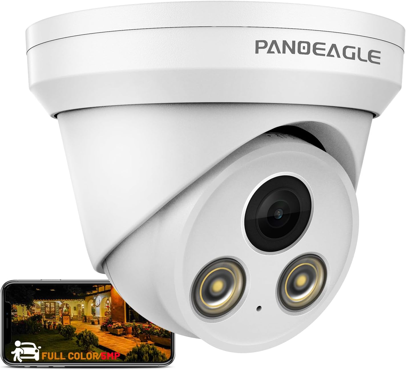 PANOEAGLE 5MP Full Color PoE IP Camera, Compatible with Hik-Vision 5MP POE Security Turret Camera with F1.0 Large Aperture,Human/Vehicle Detection,2.8mm Lens,Built-in Mic,98ft Color Night Vision,IP67