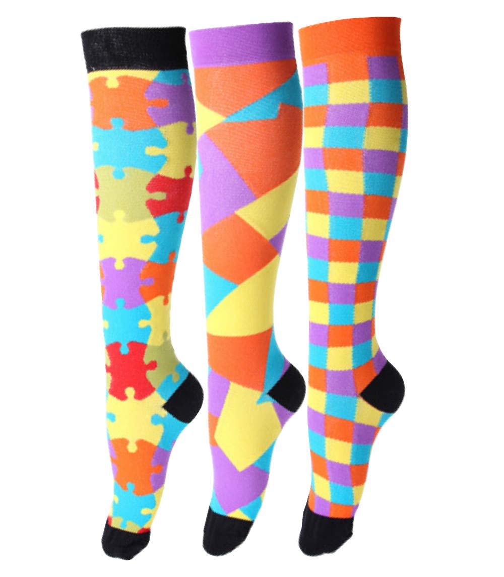SHUTELICompression Socks Women Men Support for Running,Athletic Sports,Flight Travel, Pregnancy (Color Puzzle, S/M)