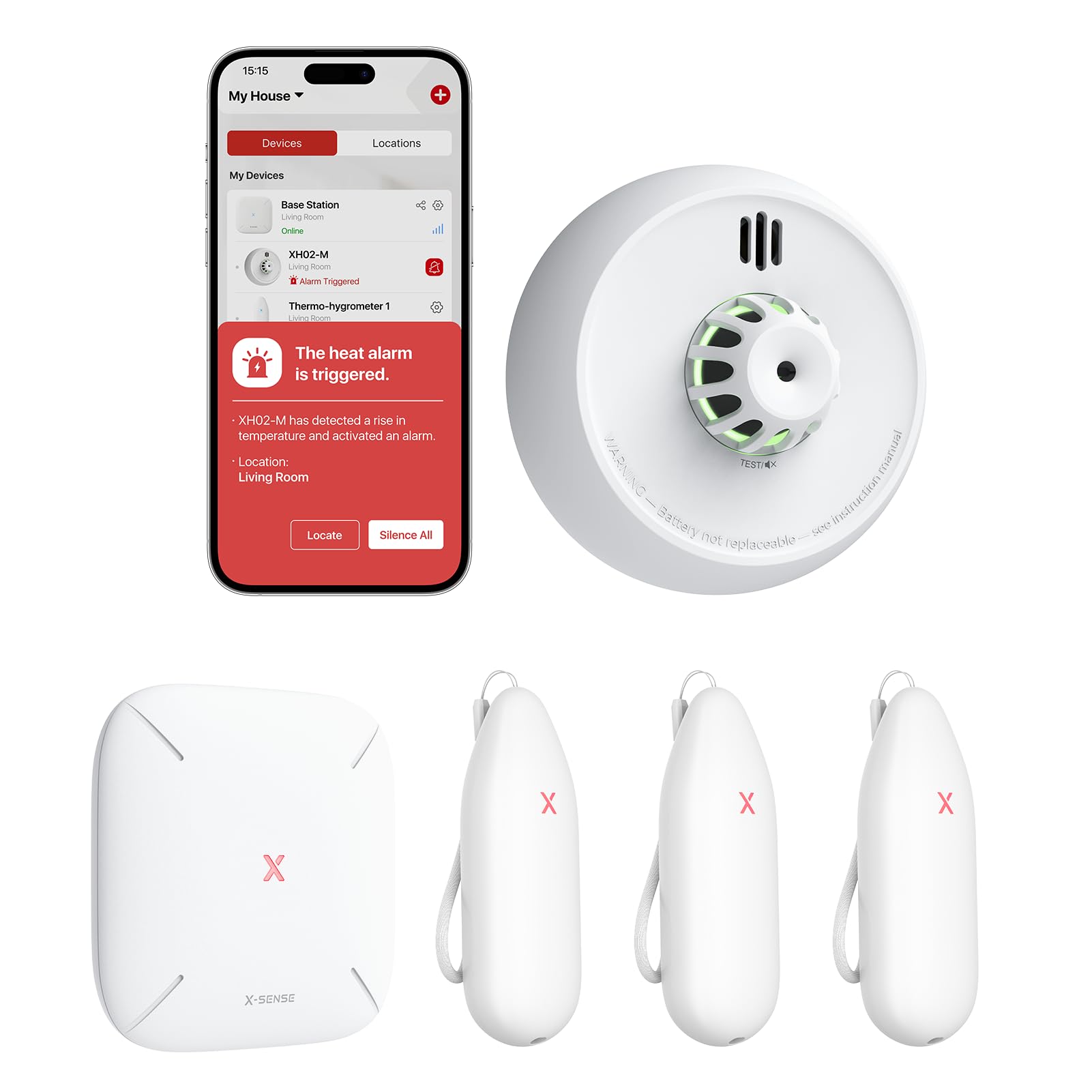 X-SenseWi-Fi Hygrometer Thermometer Indoor, Temperature & Humidity Monitoring with App Alerts, 3 Sensors & 1 Base Station and Heat Alarm XH02-M