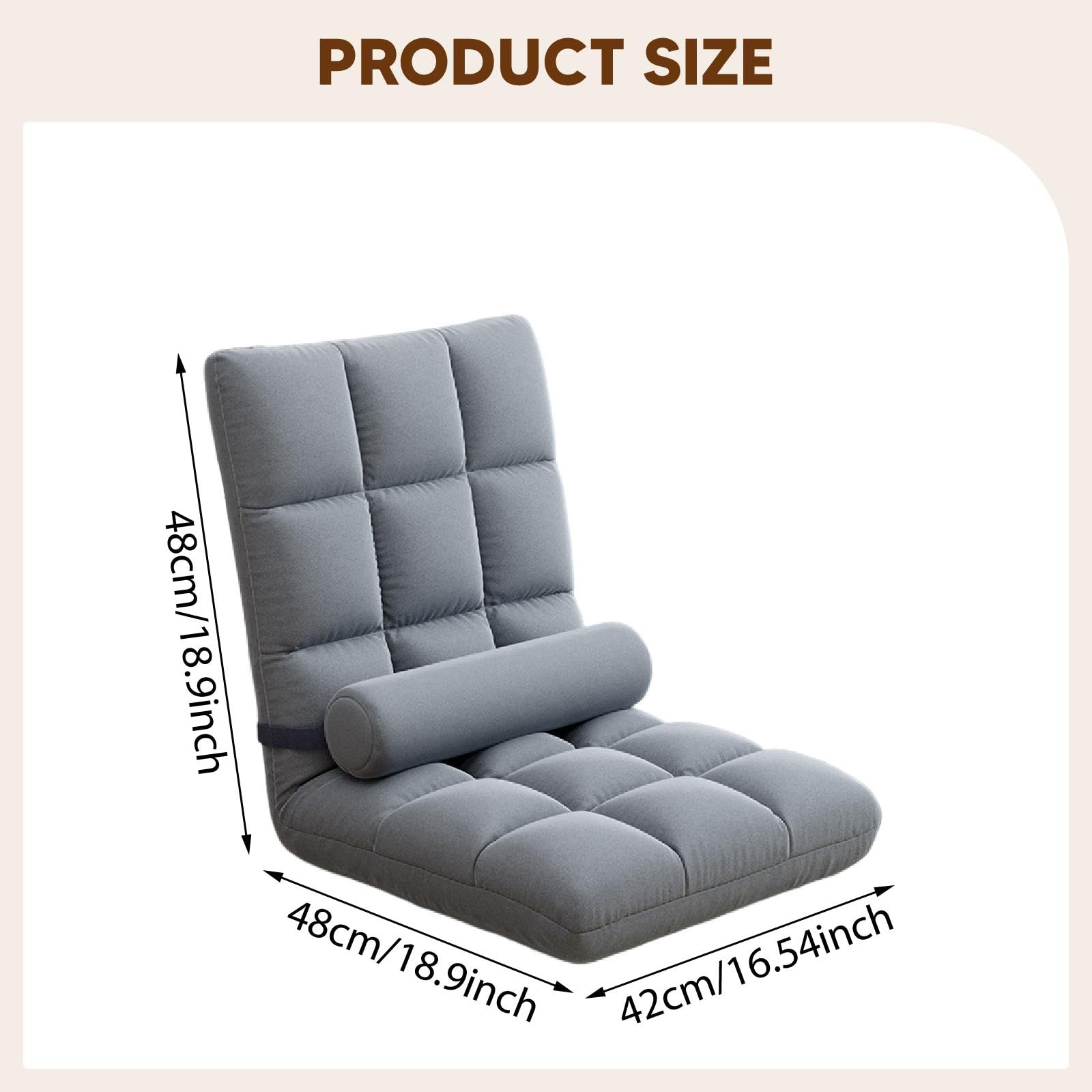 Silla de Suelo con Respaldo, Silla Gaming, Sofá de Lectura, Sillón Relax, Sofá Relax, Gris, Individual