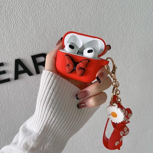 Miniatura 3 de Funda compatible con Airpods de 3 generación 2021, bonita funda de silicona líquida de dibujos animados de mariposa 3D para niños y adolescentes con