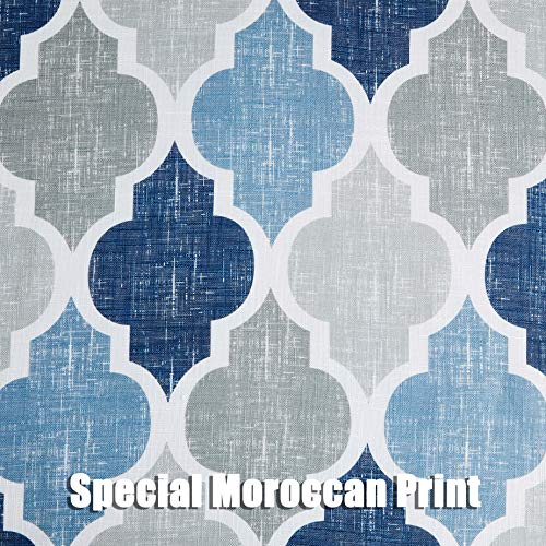 Beauoop Grommet Lattice Moroccan Tile Print Curtains 95 Inches Long Quatrefoil Linen Like Semi Sheer Curtain Window Treatment Set For Farmhouse Living Room Kitchen, Set Of 2, 50 X 95 Inch, Blue/Gray #TOP5