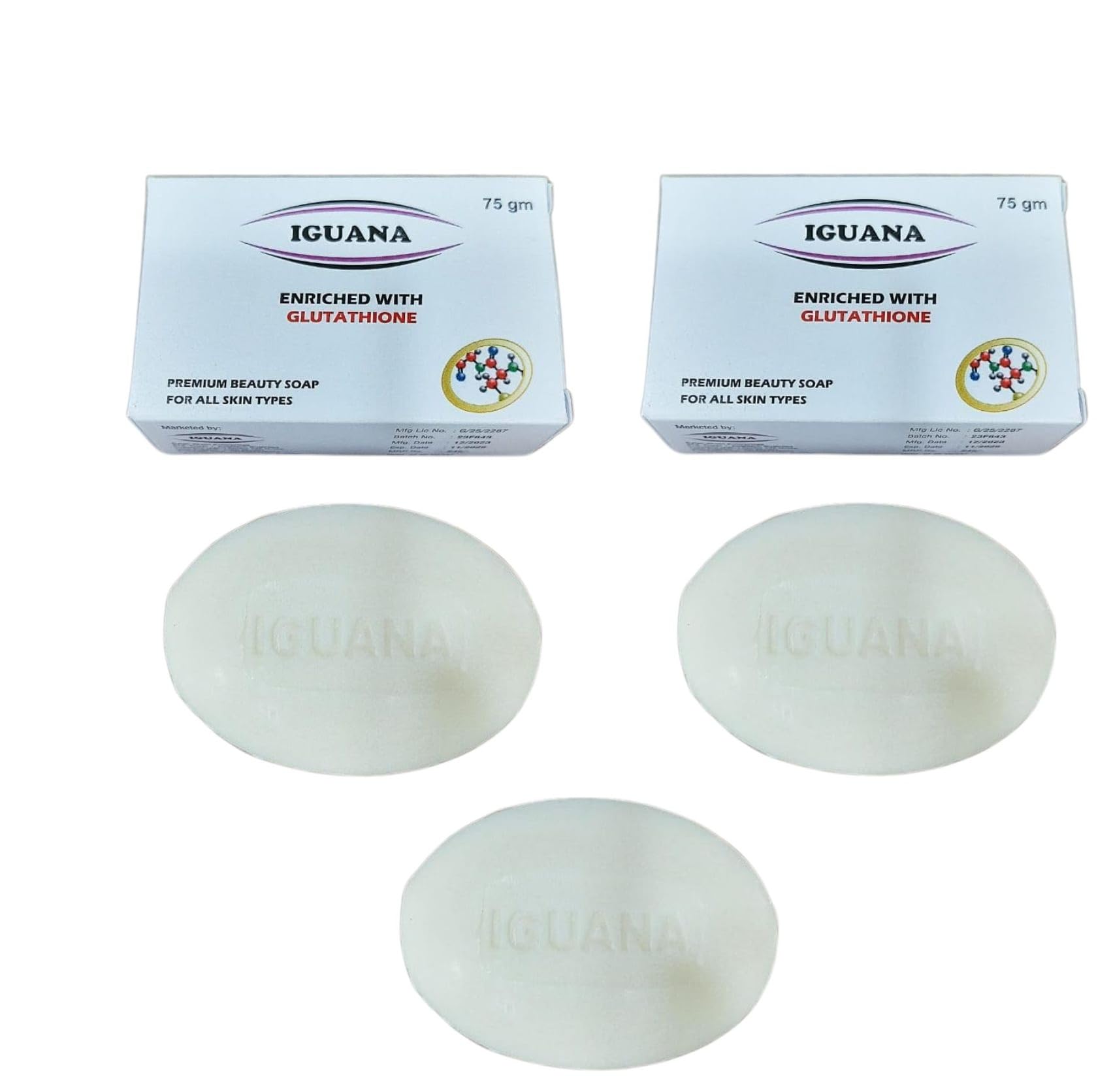 IGUANA Beauty Bar with Glutathione for All Skin Types, 75gm Pack of 3