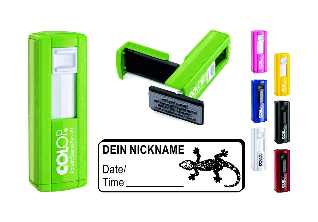 Geocaching Stamp "Gecko" with Personal Cachername/Nick Name Pocket Stamp Stamp Rectangular Geocaching