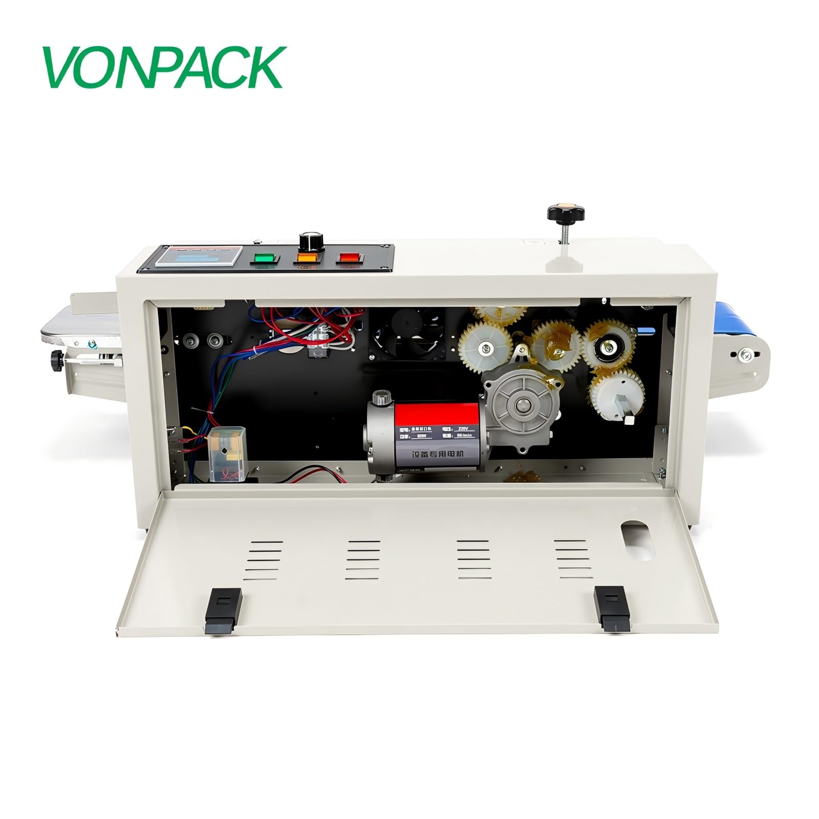 VONPACK FR-900 Máquina automática de sellado de banda continua, sellador de bolsas, fábrica industrial, máquina de embalaje de cocina, sellado térmico, control inteligente de temperatura ajustable