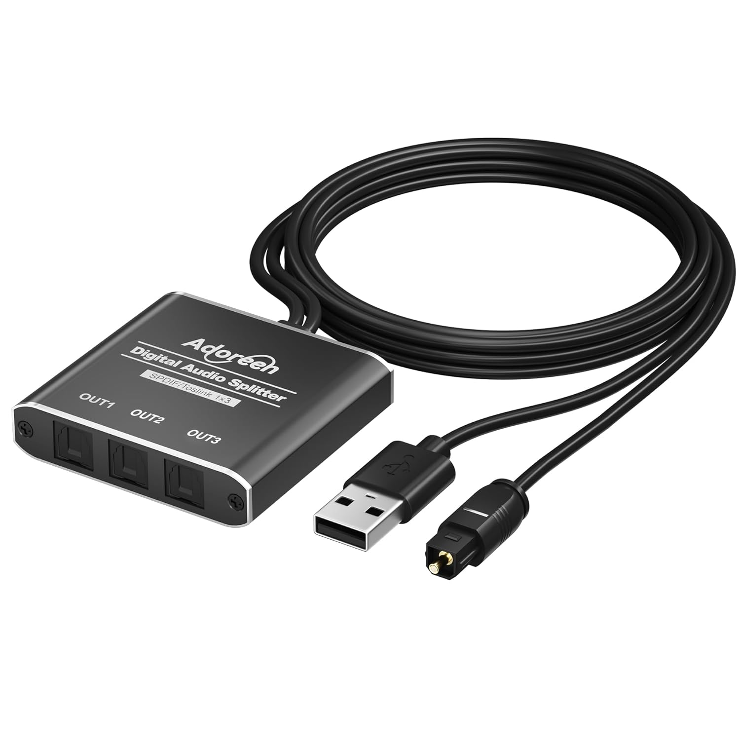 3 Way Digital Optical Audio Splitter 1 In 3 Out Active Toslink SPDIF Fiber Optic With USB Powered, LPCM 2.0, PCM, Dolby, DTS 5.1 for HDTV, Home Theater, Soundbar, Receiver, Amplifier- Unidirectional