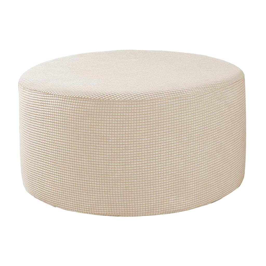 MERIGLARE Round Footstool Cover, Pouffe Covers, Small Ottoman Stool Seat Cover, Removable & Washable Stretch Slipcover Furniture Protector for Round Foot Stool Dia. 48-55cm - Beige
