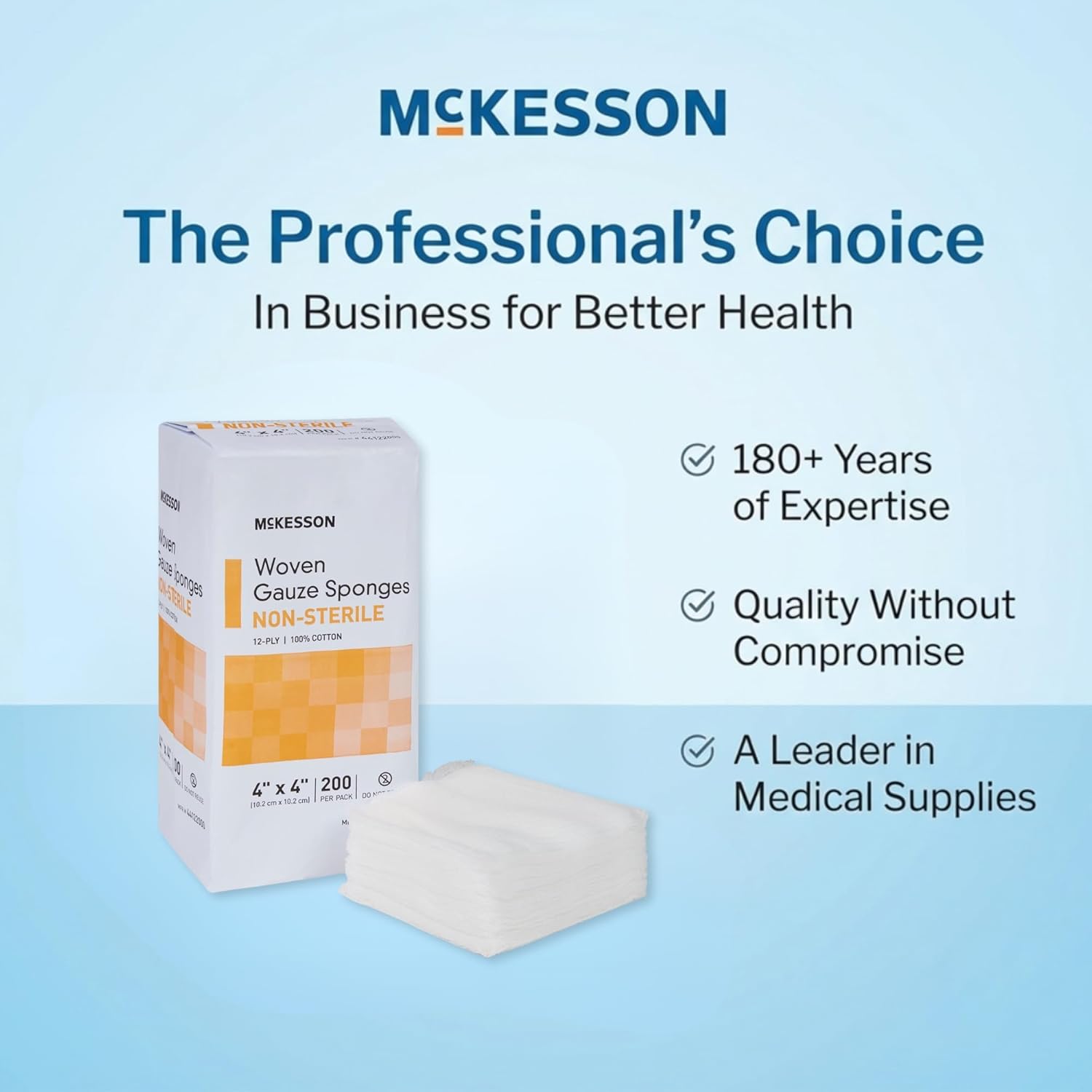 McKesson Non-Sterile Woven Gauze Pads 4x4 Inch [2000 Count] - 12-Ply 100% Cotton Breathable Woven Gauze Sponges for Wound Care & First Aid Medical Supplies