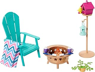 Barbie Furniture and Accessory Pack, Barbie Doll House DÃ©cor, Backyard Patio, Bonfire, Birdfeeder and Birdhouse, Kids Toys and Giftsâ€‹