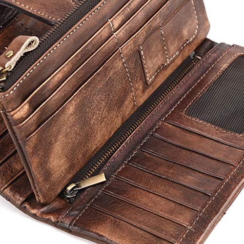 Wallet Women, Genuine Leather Wallet for Women, Vintage Long Clutch With Multiple Card Slots, RFID Blocking Credit Card Holder (Coffee)4