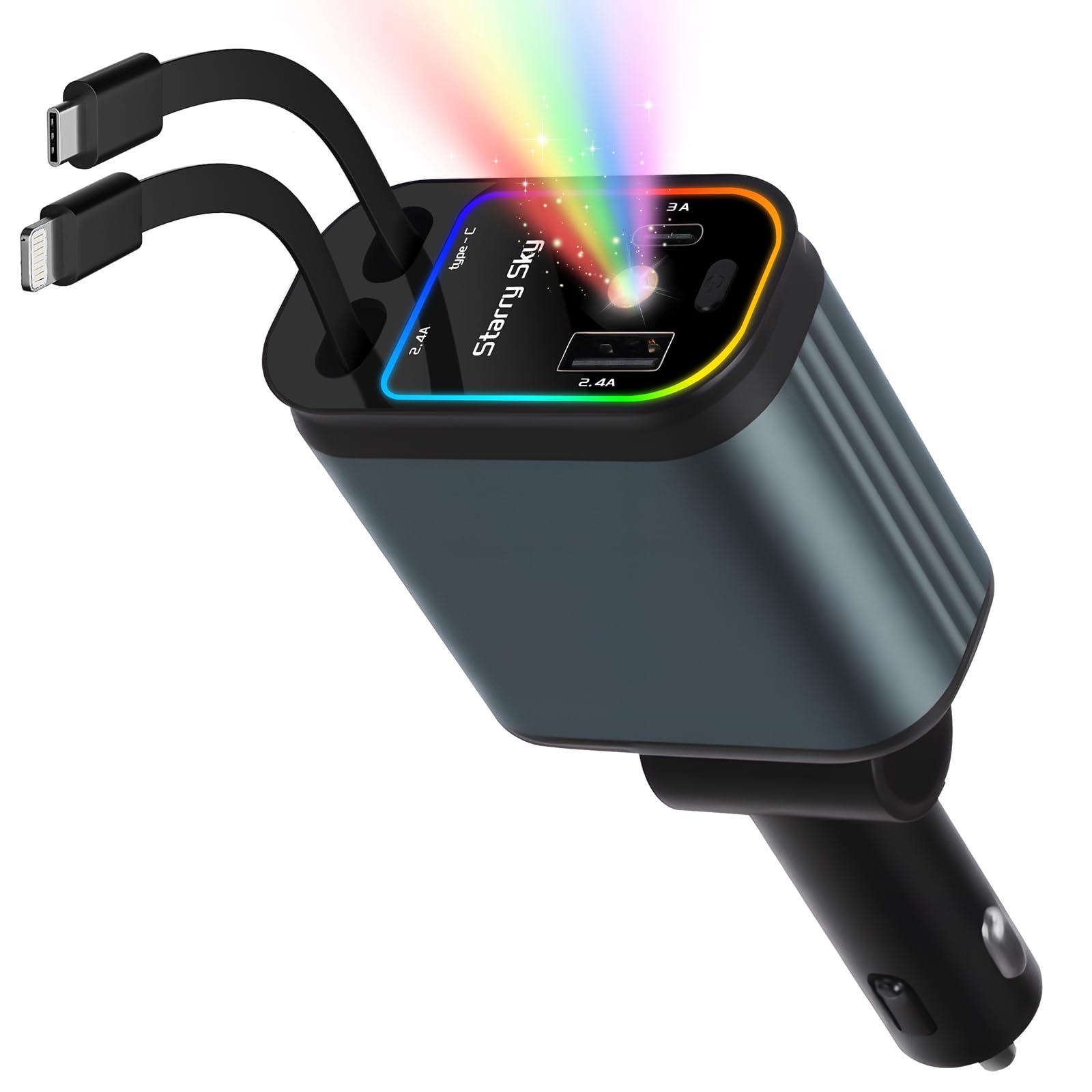 Caricatore Auto Accendisigari 66W, Caricatore Auto Retrattile USB C 4 in 1 Con Cavo Estensibile, Carica Batteria Per Auto Cellulare Compatibile Con i Phone 16/15/14/13 e Sam-sung S25/S24/S23