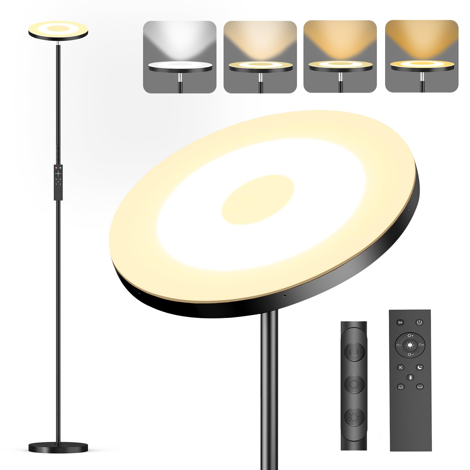 Lampada da terra dimmerabile LED 36 W, moderna lampada da soffitto con 2700 K-6500 K, dimmerabile, con telecomando e controllo touch per soggiorno, camera da letto, ufficio