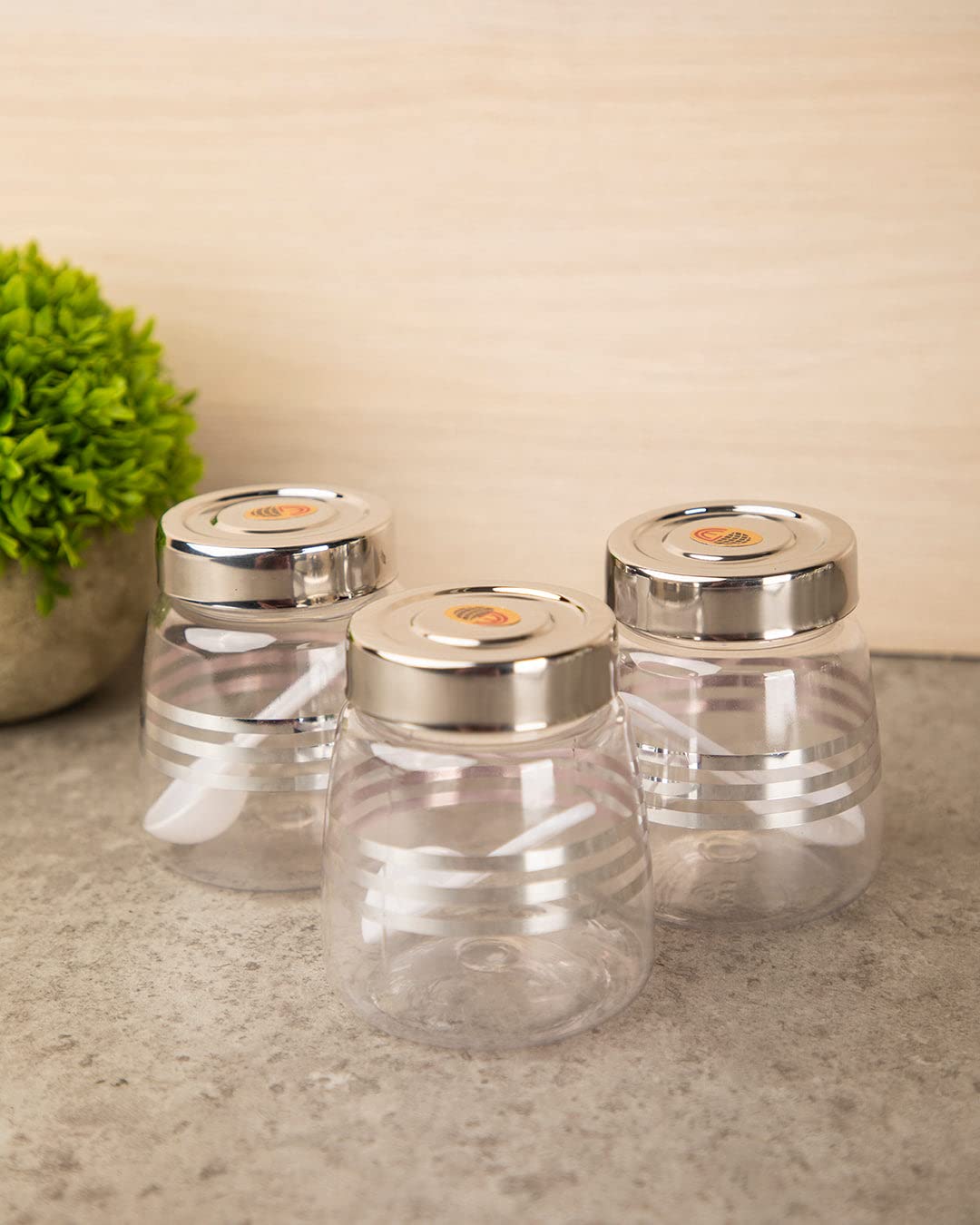 MARKET 99 Jar, With Steel Cap, Transparent & Silver, Plastic, Set Of 3, 200 Ml | Jars & Containers for Kitchen Pantry, Snacks, Masala, Pickles, Dry Fruits, Coffee Beans Storage