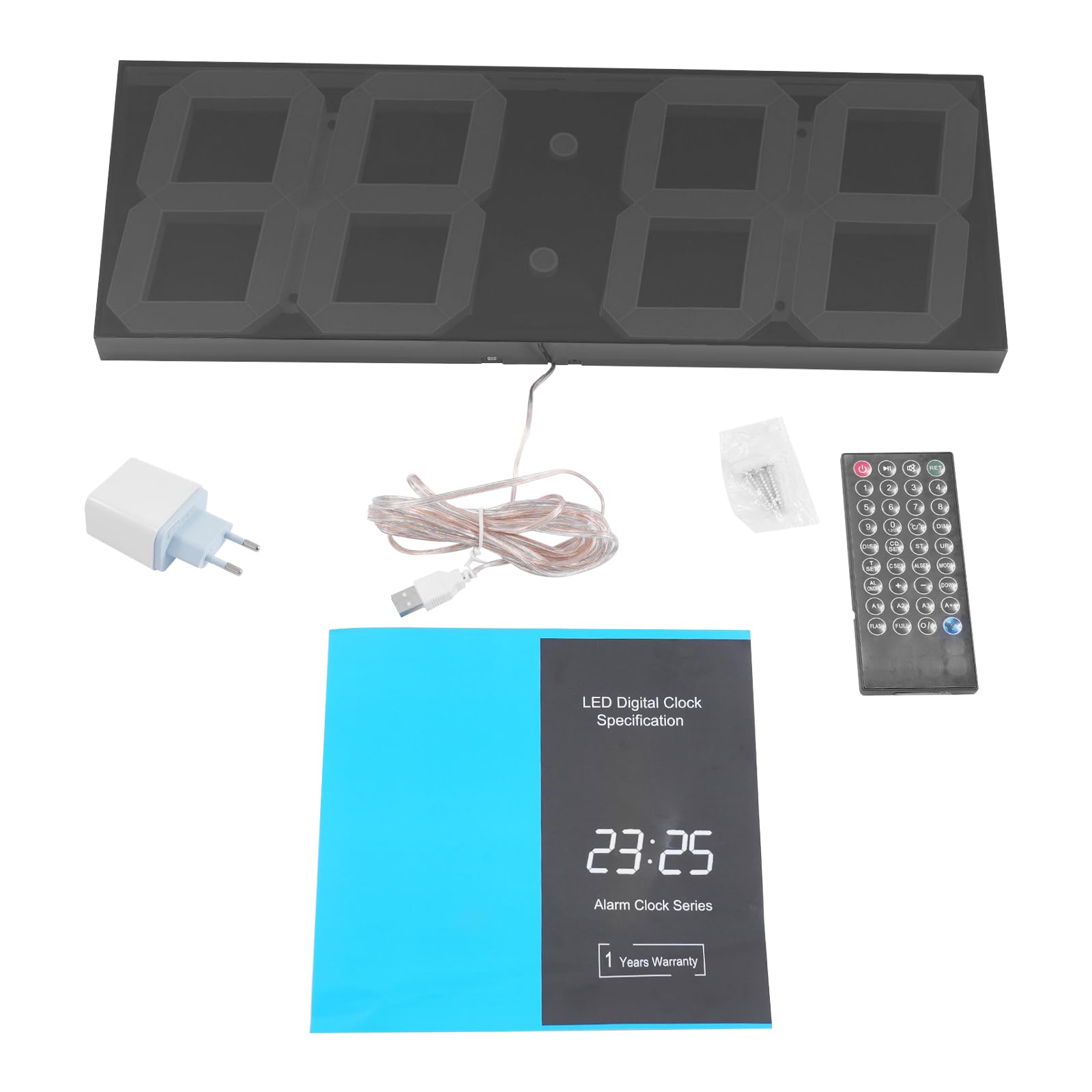 Reloj de pared digital LED grande, pantalla LED verde, mando a distancia, temporizador, salón, oficina, dormitorio, 45 x 16 x 2,5 cm