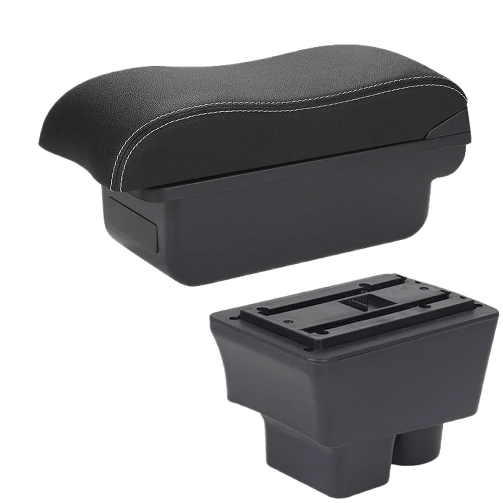 POZMNGTI Armrest Compartment Armrest Box Fit For Skoda Fabia II 2 2008-2014 Curved Surface PU Leather Car Storage Box(C3 Black white NOUSB)