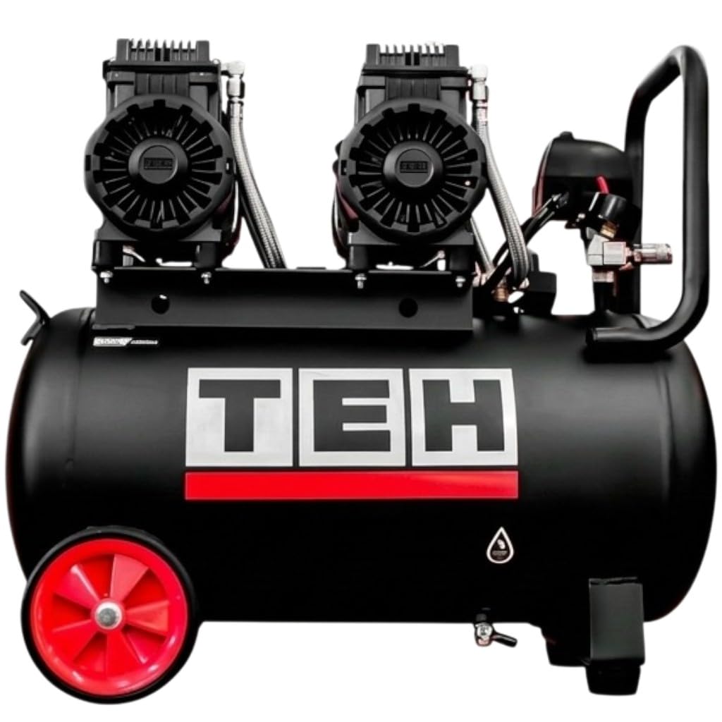 TEH 50L Air Compressor 4HP (3000W) - Low Noise Oil-Free Air Compressor, High Flow 420 L/min, 8 Bar 116 PSI, 100% Pure Copper Motor, Digital Voltage Display, Heavy Duty Professional Grade