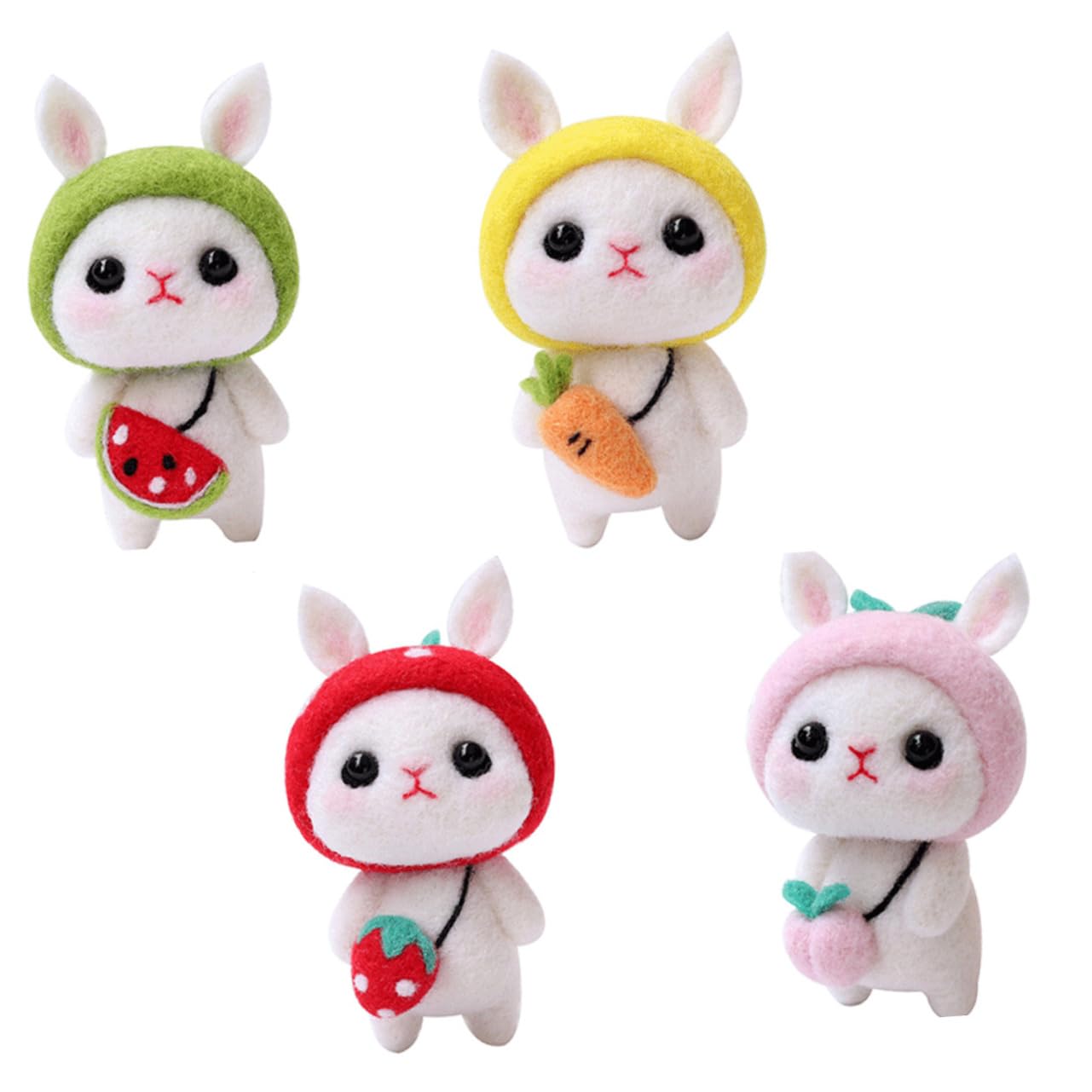 HAWILLOSCH 4 Set Rabbit Year Wool Felt DIY Kit Doll Customizing Supplies Needle Felting Kit Random Style