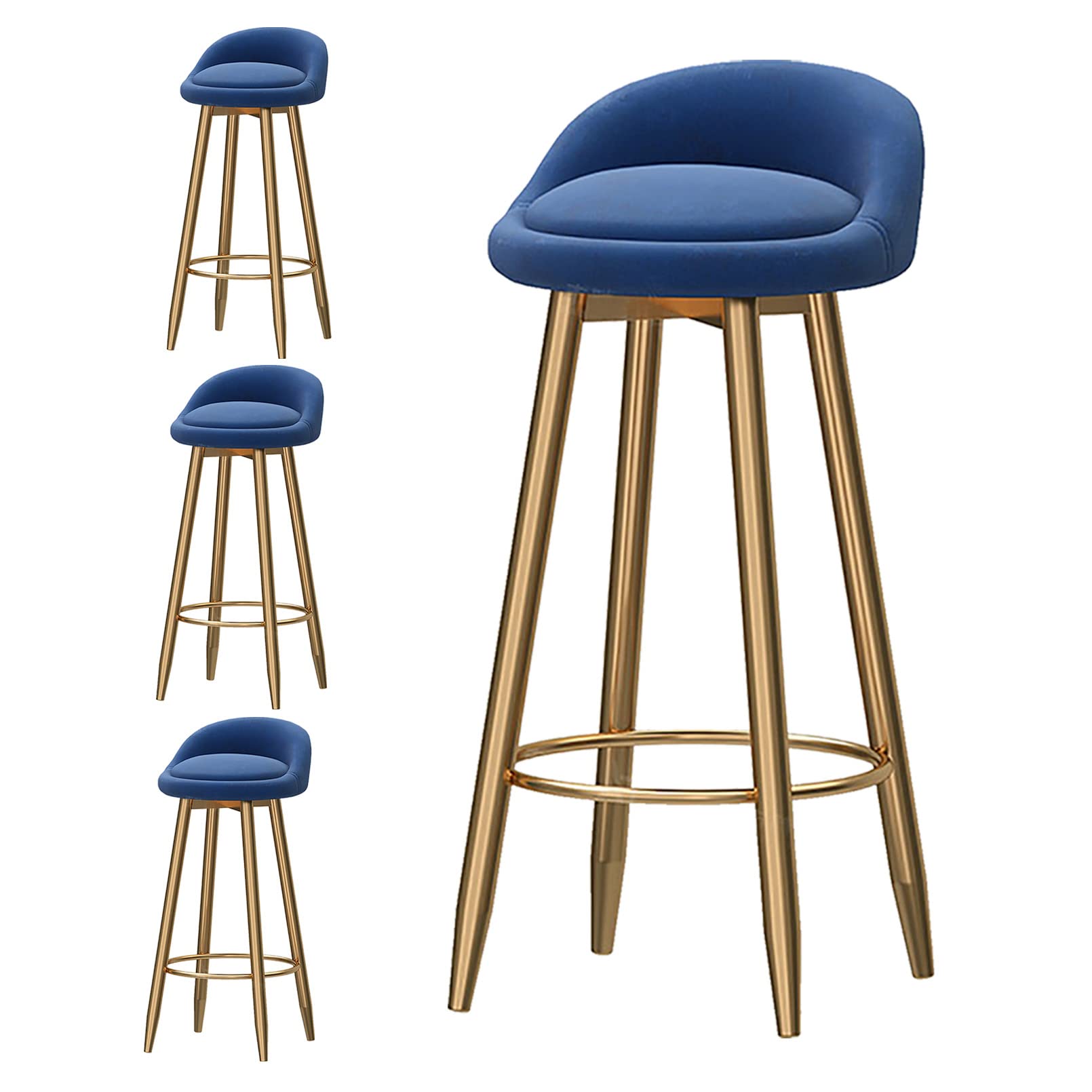AYCDL Bar Stools Set of 4 Velvet Upholstered Kitchen Barstools Counter Stools Modern Low Back Breakfast Height Stools with Footrest Seat Height 65cm,Blue-65cm