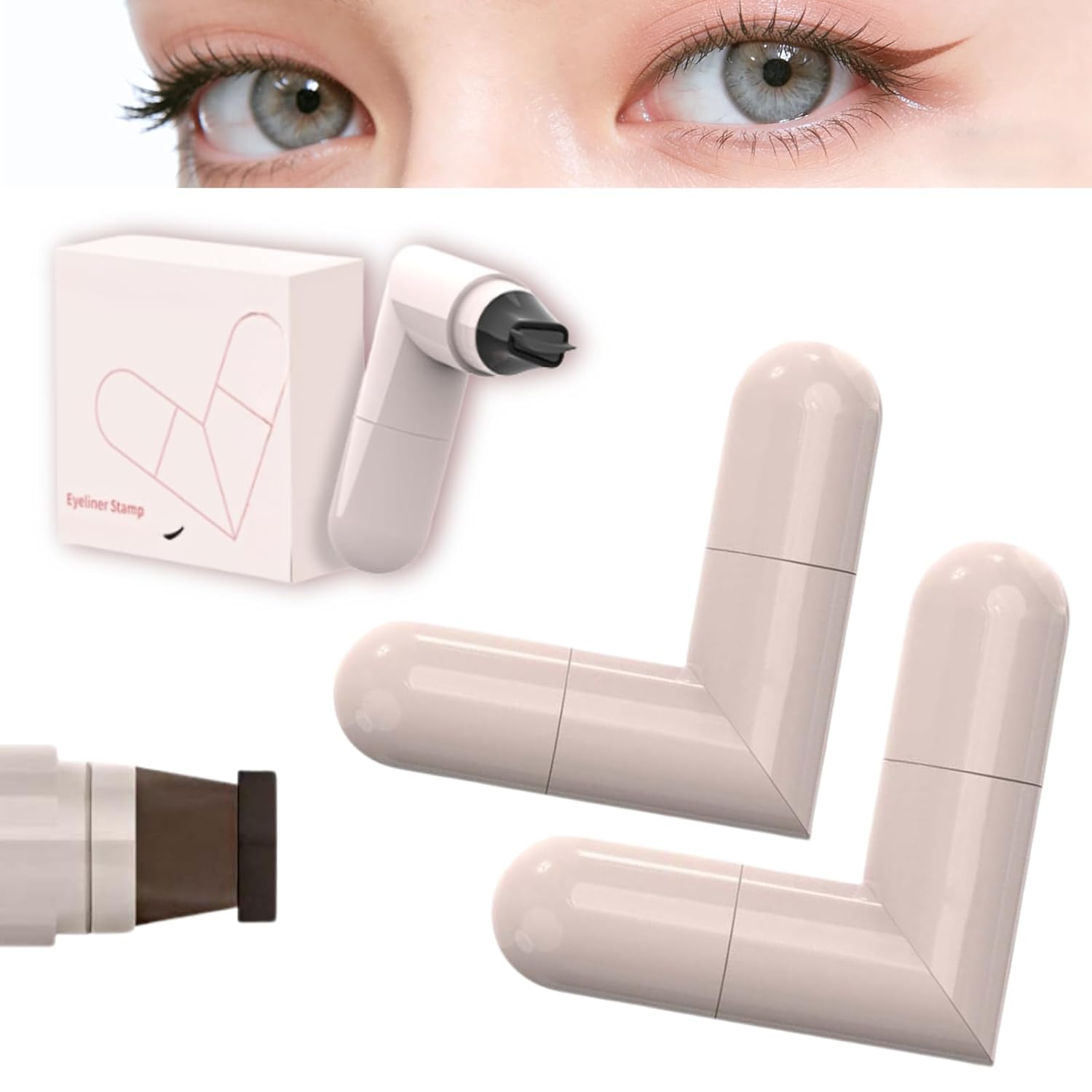 2026 Upgrade Rotating Waterproof Winged Eyeliner Stamp Pen, Foldable stamp wing Eyeliner Tool, Beginner eye liner Makeup for Women (2 PCS Brown)