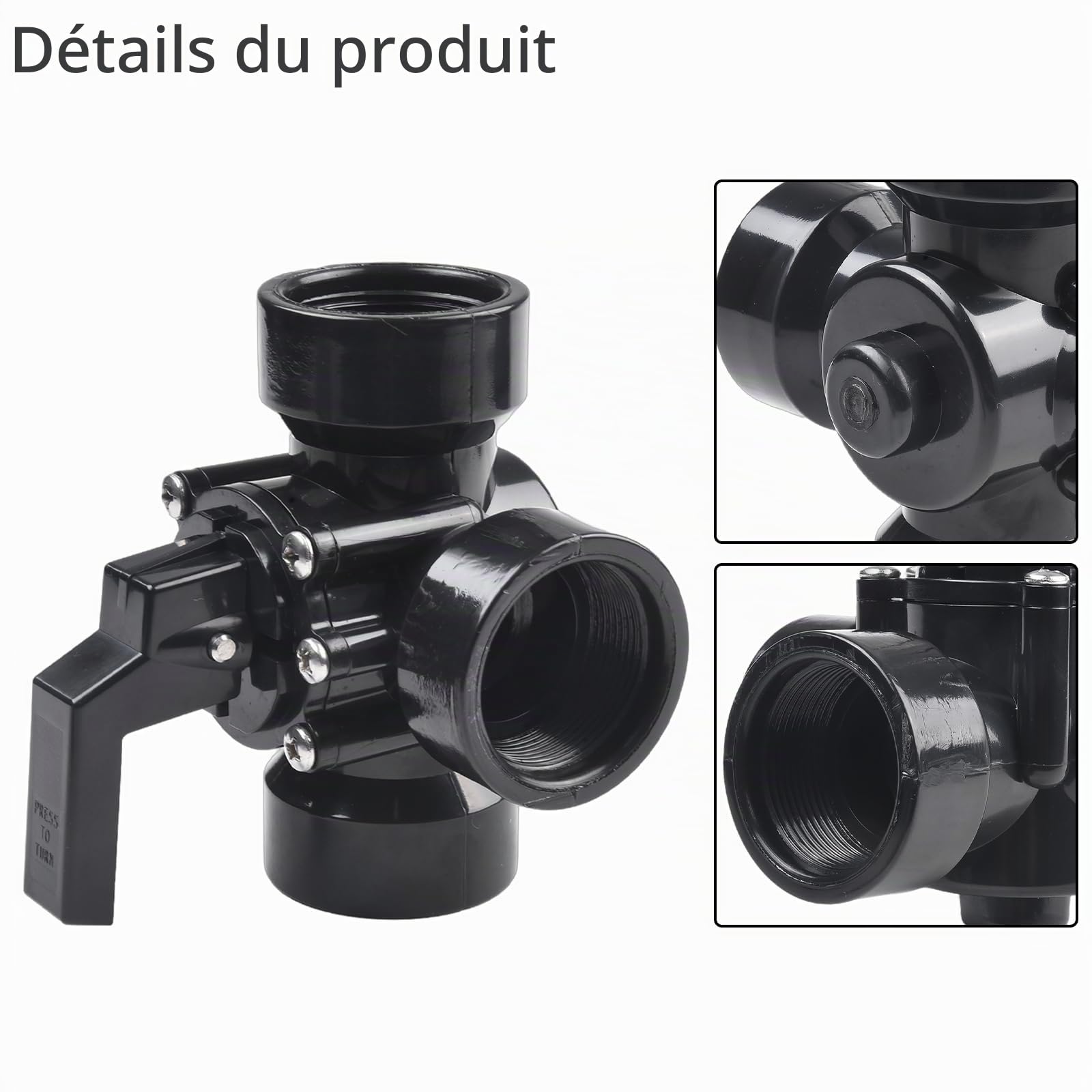 Vannes de dérivation de piscine à 3 voies pour piscine, spa, vanne de dérivation d'eau de 3,8 cm, connecteur de contrôle du débit d'eau avec ouverture filetée pour pièces d'équipement