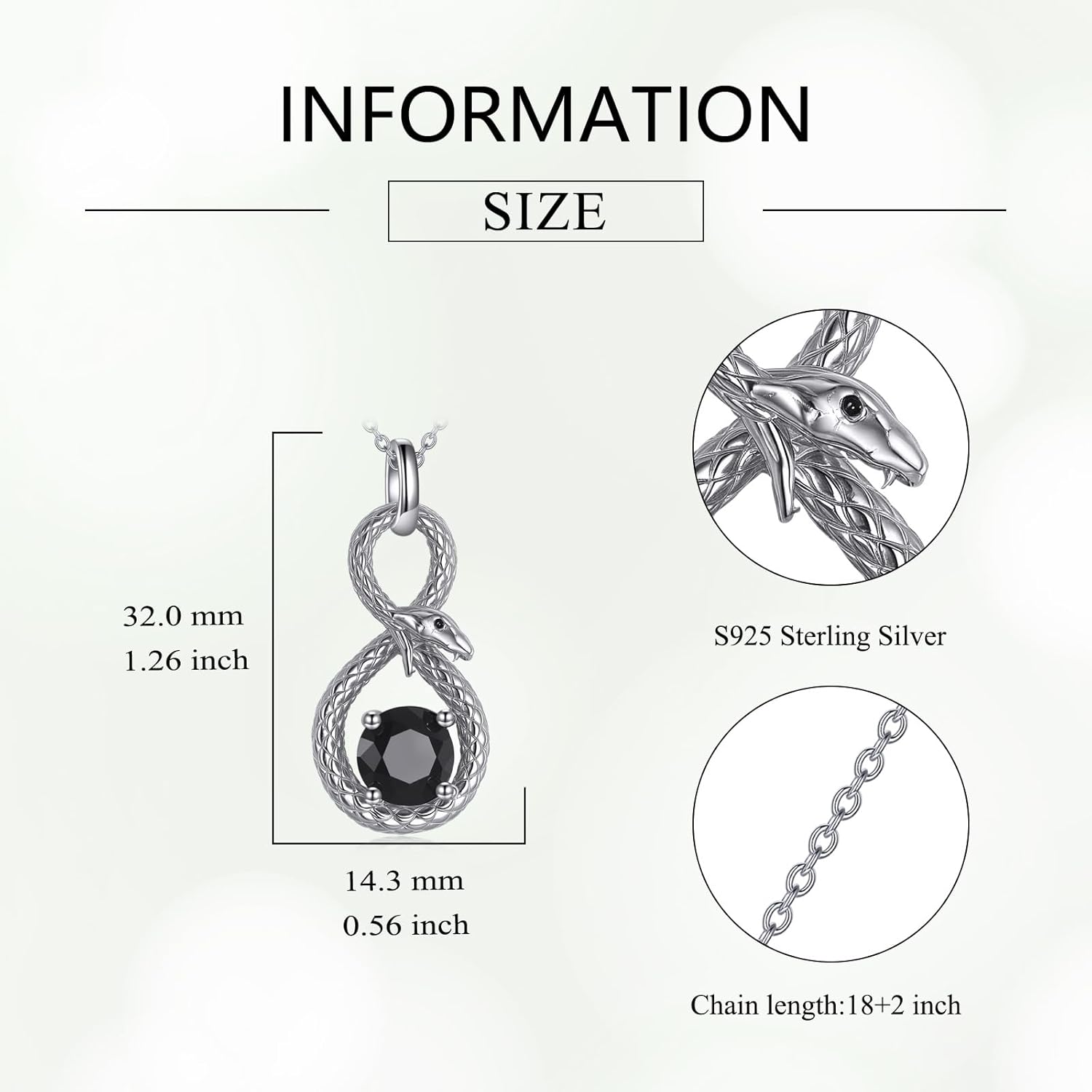 Snake Necklace Sterling Silver Snake Pendant Black Crystal Cute Animal Jewelry Gifts for Women