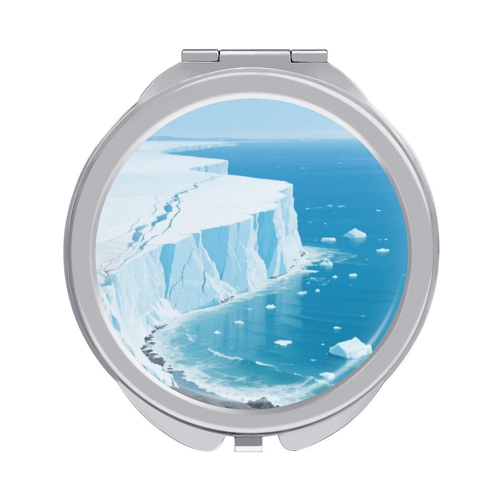 Fekiloot Style Glacier Bay Travel Makeup Mirror Handheld Compact Mirror Portable Pocket Mirror Double-Sided 1X/2X Magnifying For Handbag And Purses