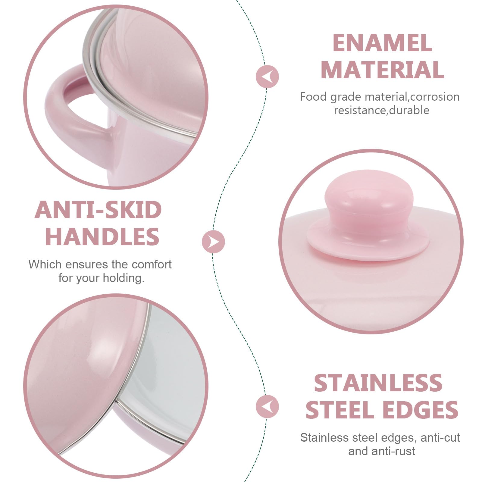 Toyvian Olla para Hacer Sopa Esmaltada Doble Asa y Tapa Antideslizante, Apta para Cocina de Inducción y Uso Doméstico en Color Rosa