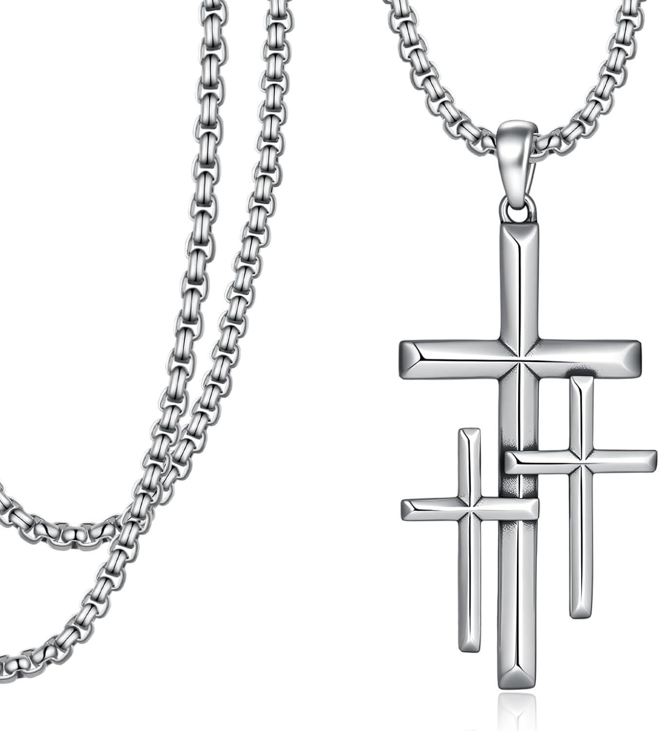 Cross Necklace for Men 925 Sterling Silver Calvary Three Crosses Necklace Christian Jewelry Gifts for Women Men