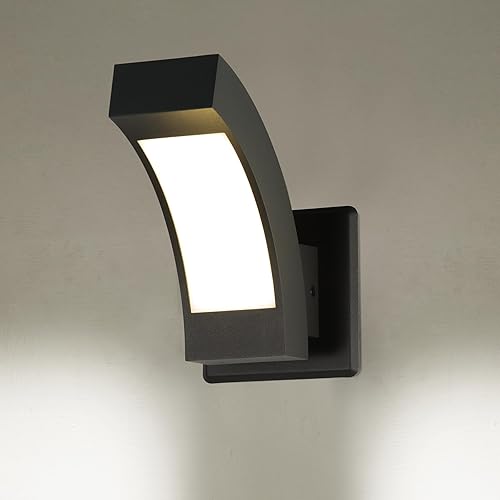 Lustrlach Lámpara moderna para porche al aire libre, aplique de pared exterior LED negro, IP54, impermeable, lámpara de montaje en pared para casa,