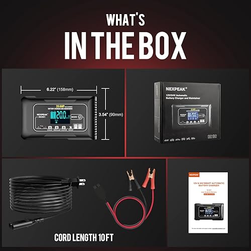 Miniatura 6 de NEXPEAK NC301 - Cargador de batería de coche de 20 amperios, 12 V y 24 V inteligente totalmente automático LiFePO4 cargador de batería mantenedor