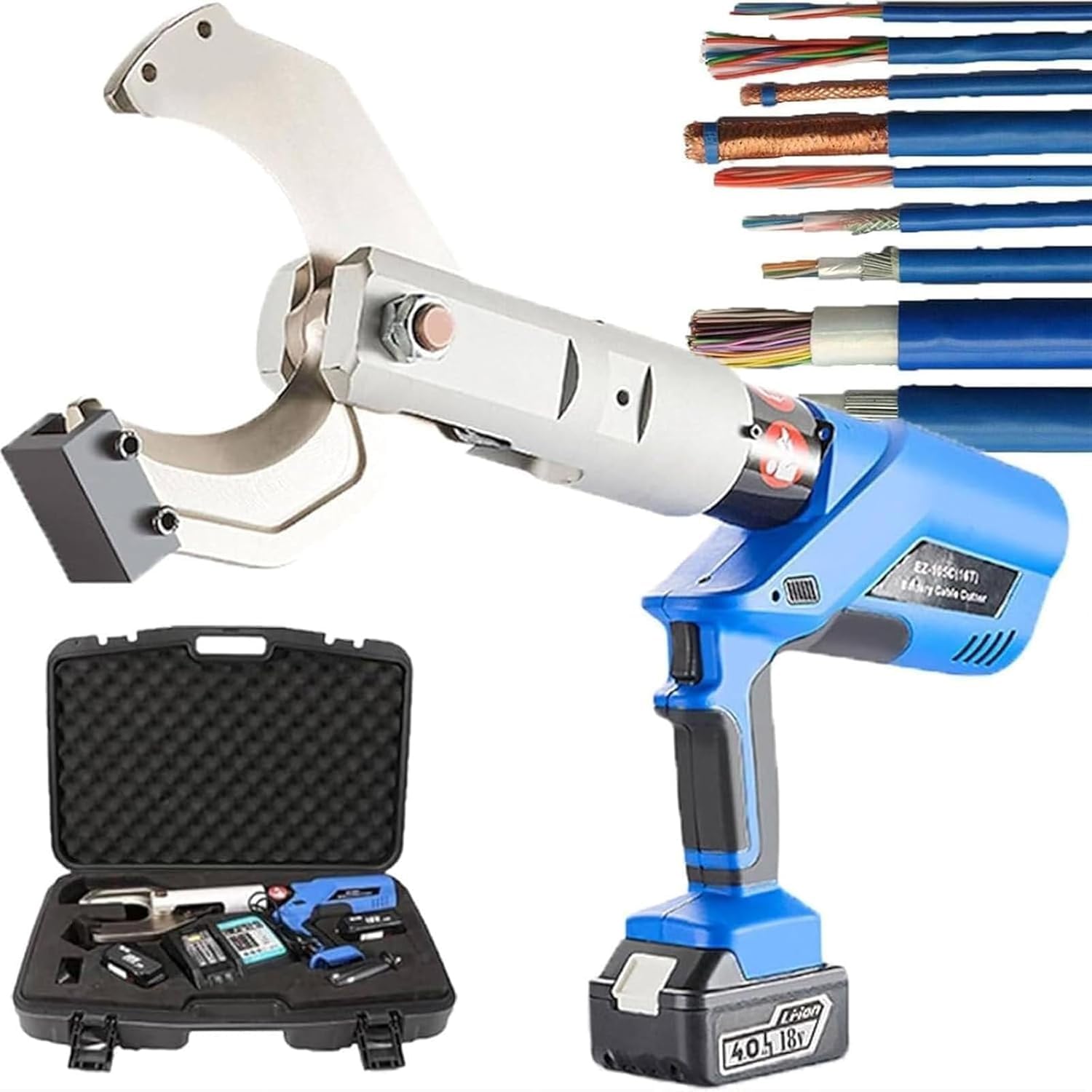 LMRXOFE Professional Cordless Hydraulic Cable Cutter With Led Display, 2 Batteries, Cuts 85-120mm Aluminum & Armored Copper Cables - Electric Shears For Electricians Ez65c A