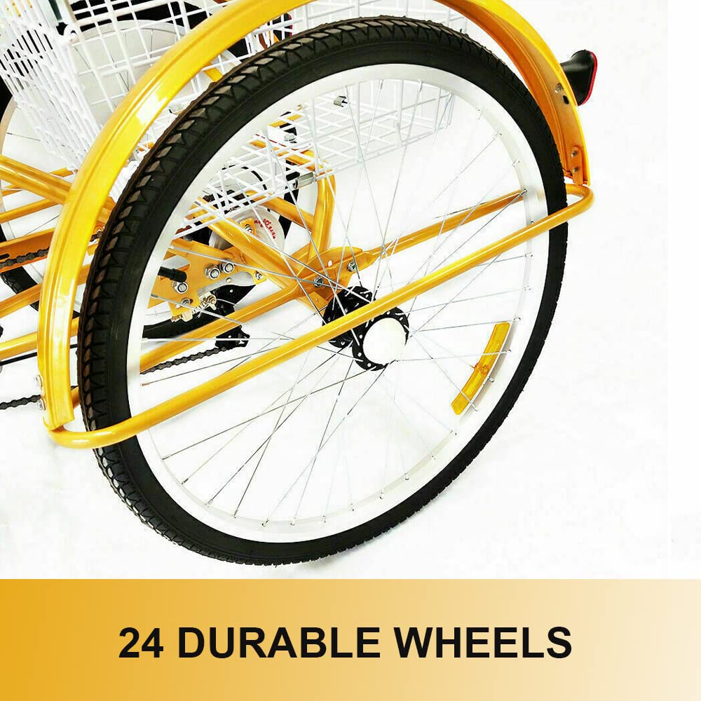 Tricycle Adulte 24 Pouces, 3 Roues, 6 Vitesses, avec Panier, pour Adultes et Personnes âgées, vélo pour Le Shopping, Les Sports de Pique-Nique en Plein air