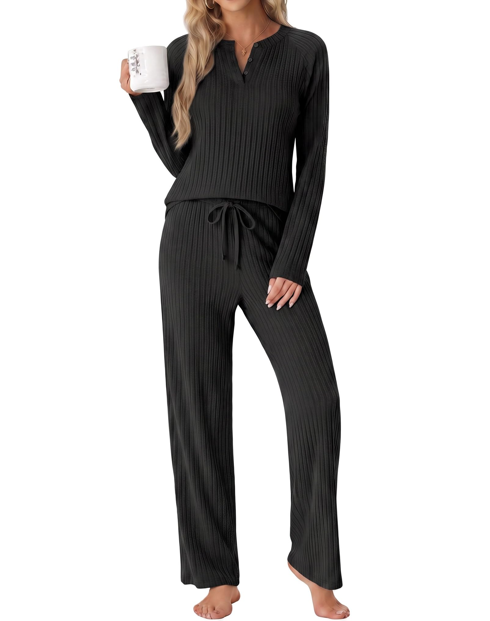 PrinStory Womens Ribbed Pajama Sets